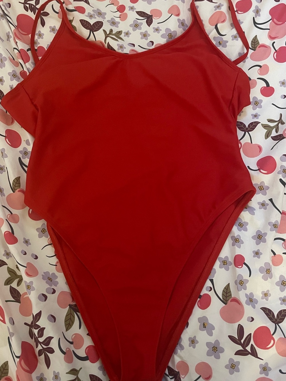 Red open back swimsuit
